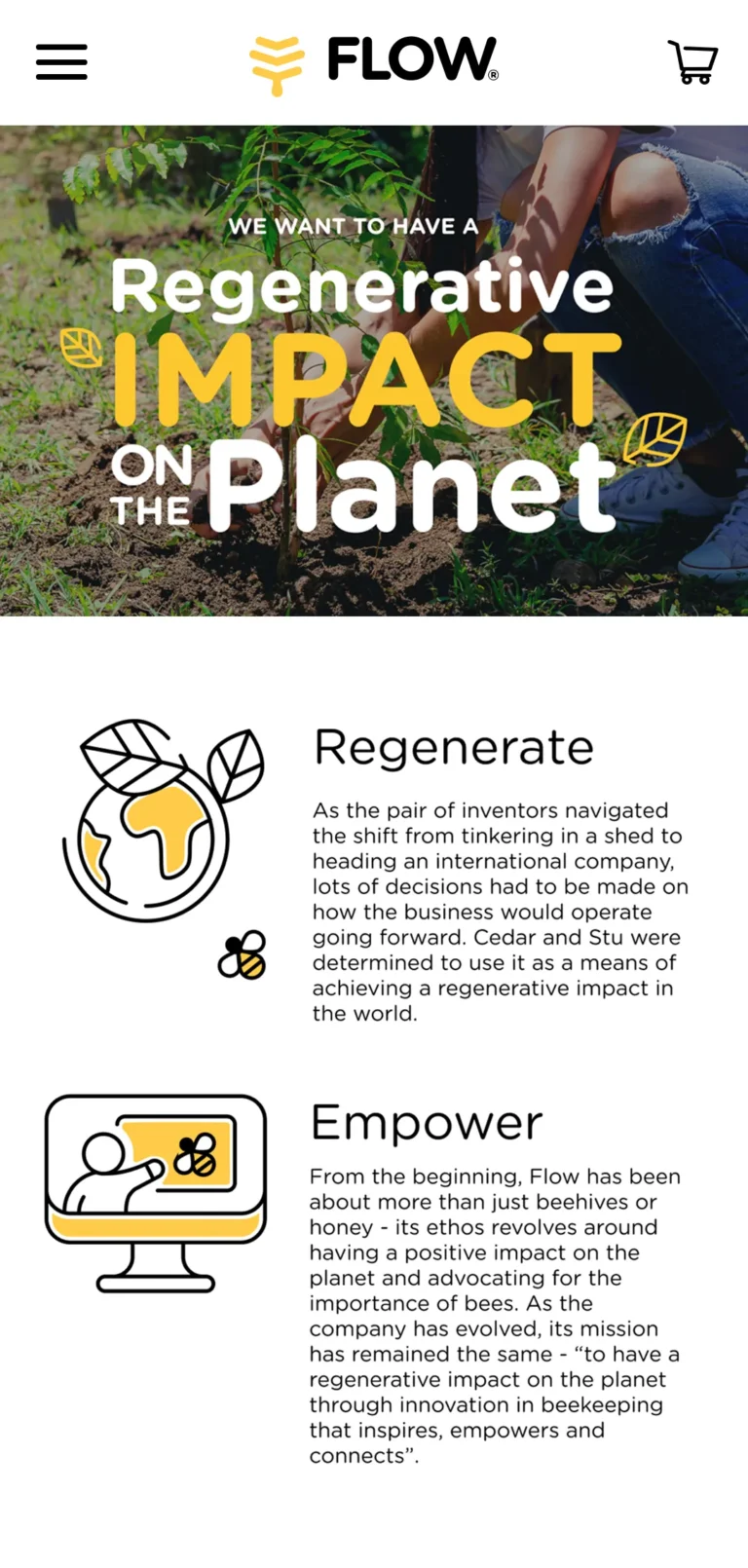 Women planting a tree with text: We want to have a regenerative impact on the planet. Supported by an Empower and Regenerate statement.
